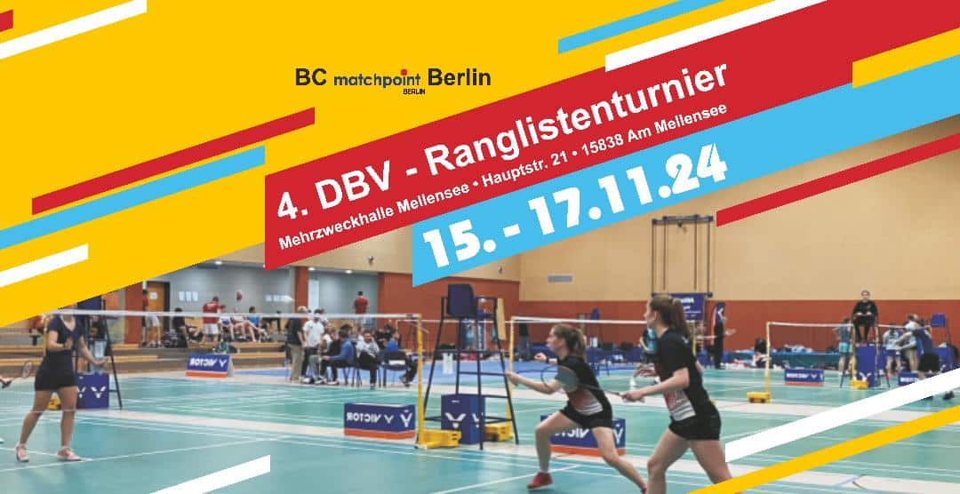 Morgen ab 17.30 Uhr startet die 4. DBV Rangliste O 19 in Mellensee (Brandenburg)